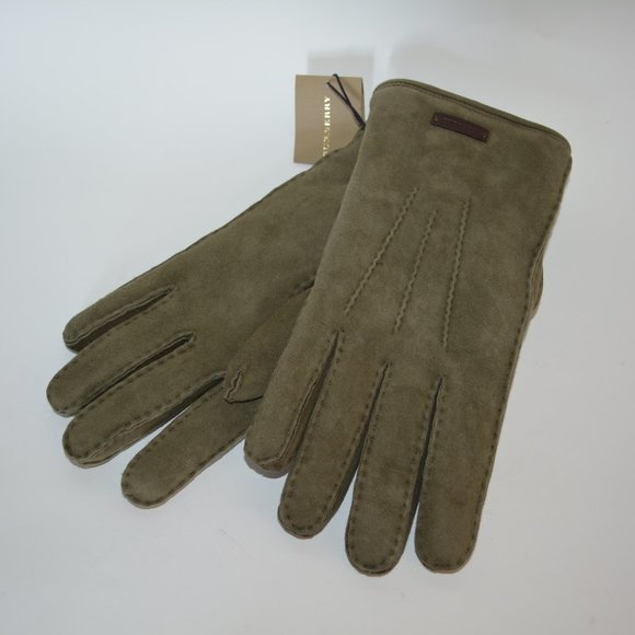 NWT BURBERRY SHEARLING LINED SUEDE GLOVES